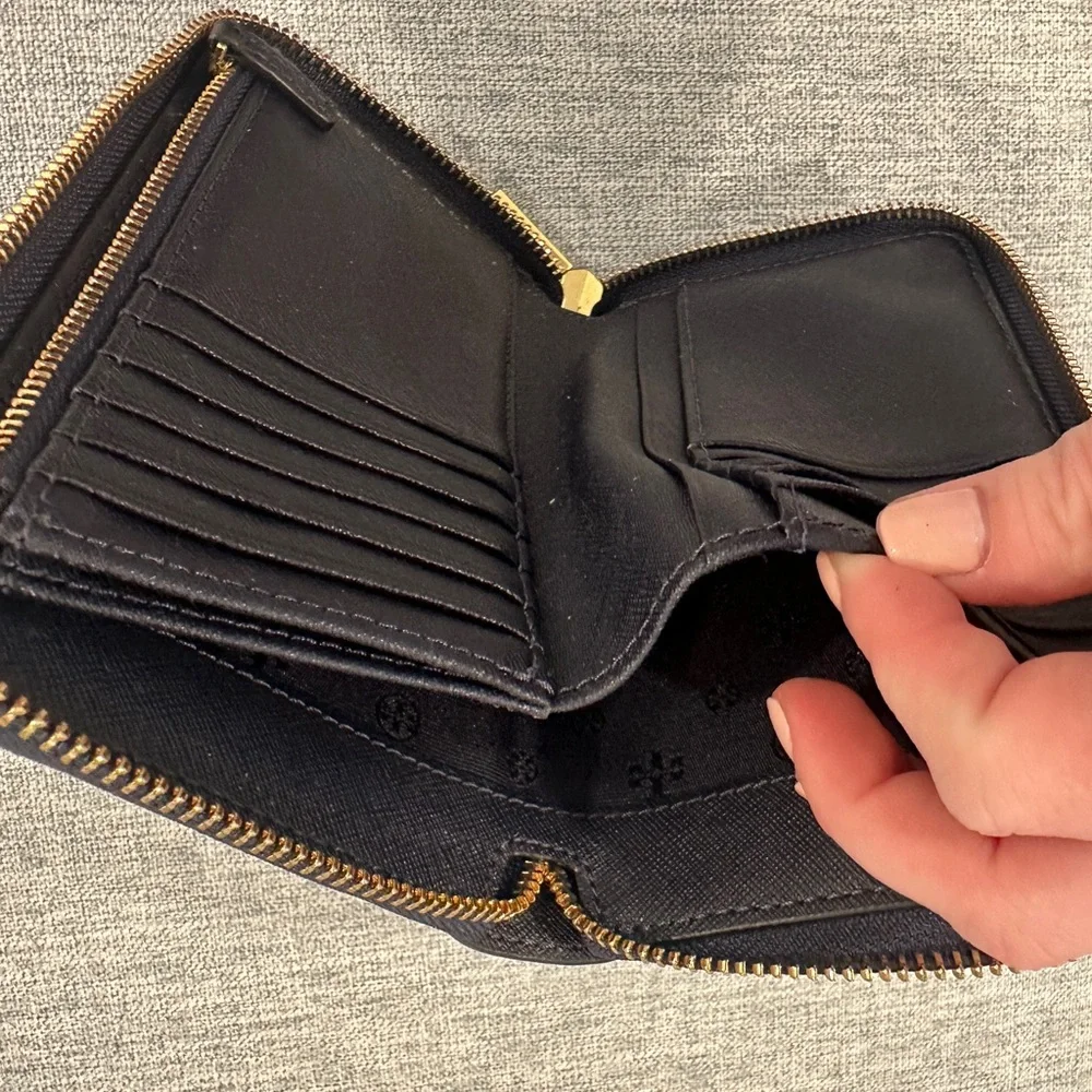 Tory Burch Black Wallet with Gold Accents